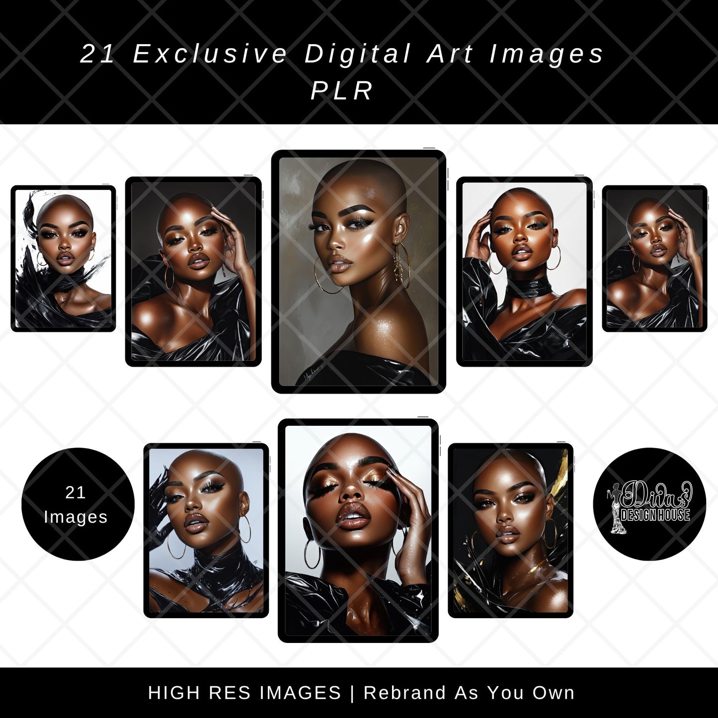 21 Melanin Muse Digital Art Images | Black Luxury PLR Branding Graphics | High Res | Stock Images| Rebrandable Content for Black Beauty Influencers