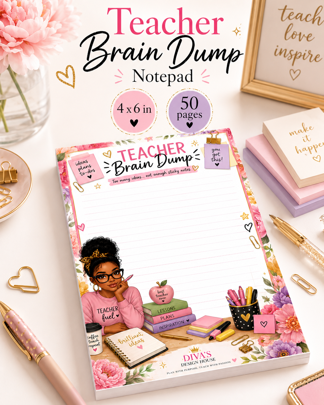 Teacher Brain Dump Notepad Teacher Desk Planner Post-it® Pads