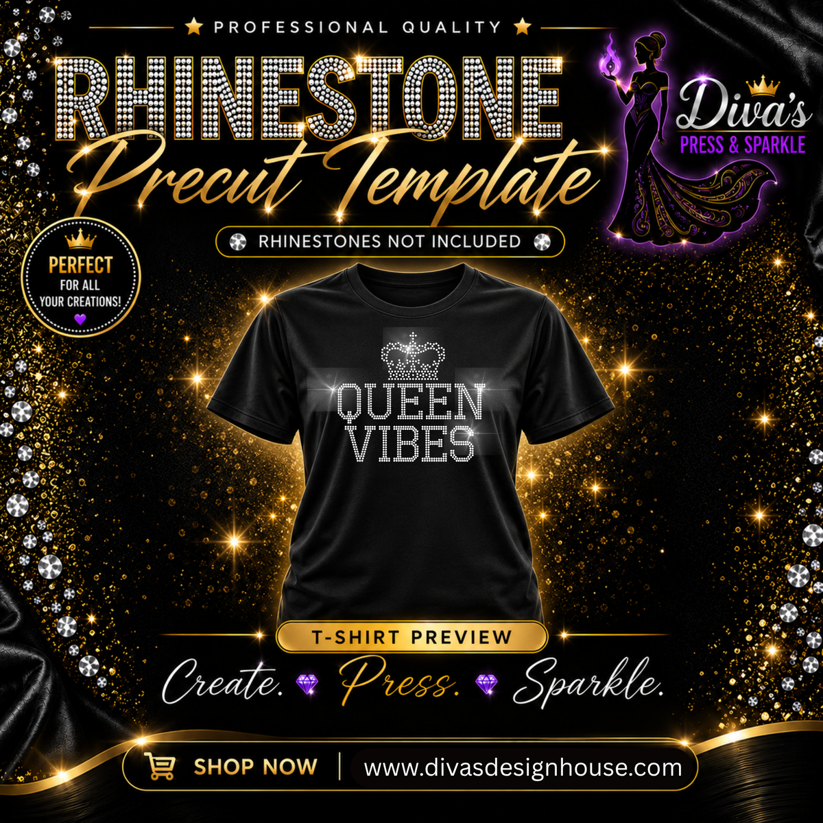 Queen Vibes Pre-Cut Rhinestone Template