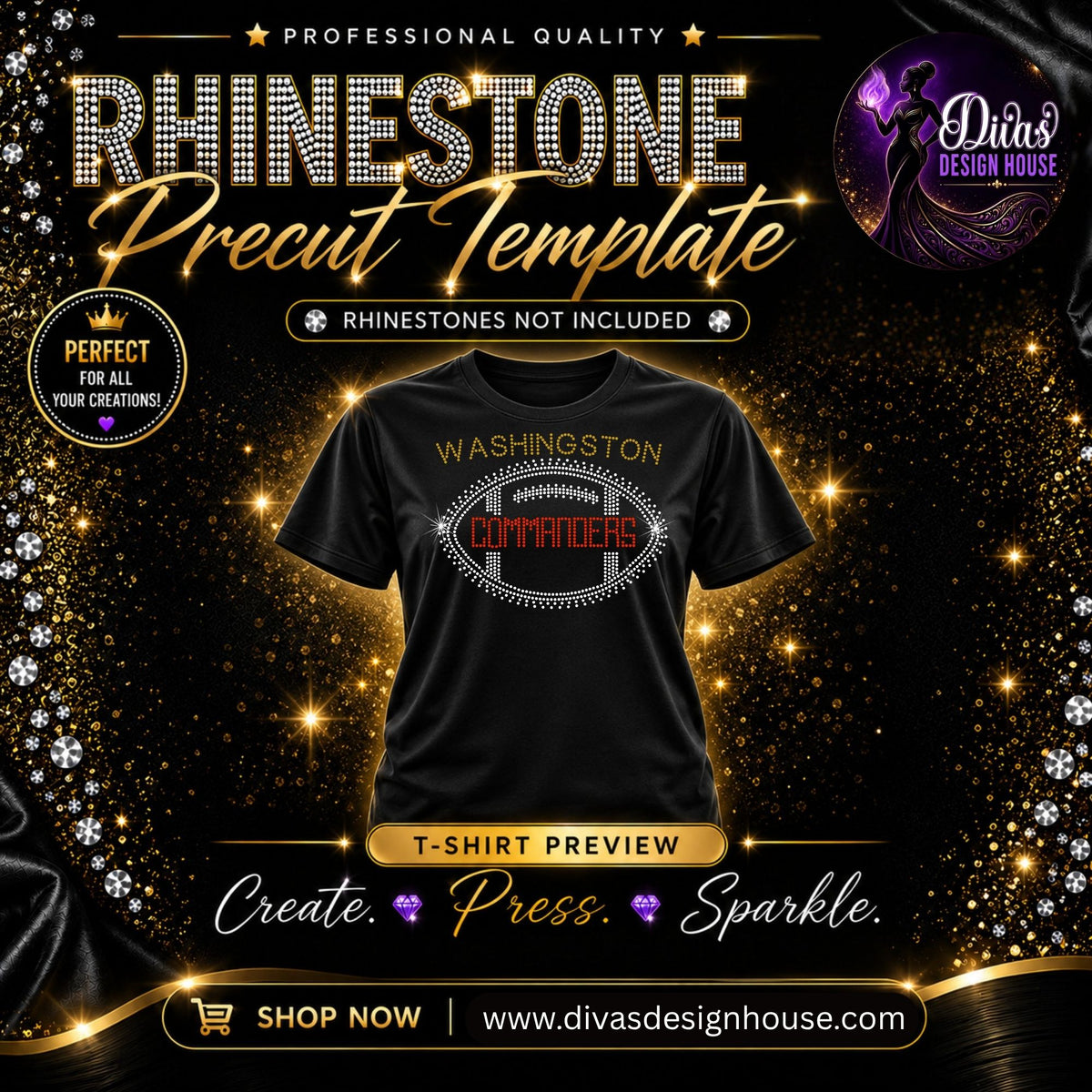 Washington Commanders Football | Precut Rhinestone Template | SS10