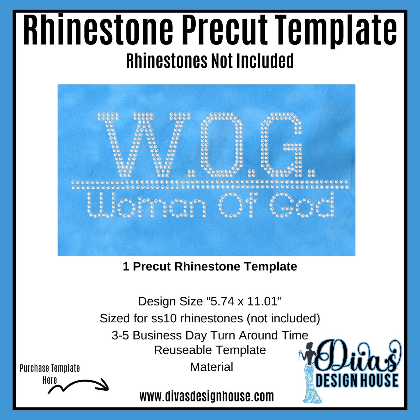 WOG (Woman of God) Pre-Cut Rhinestone Template