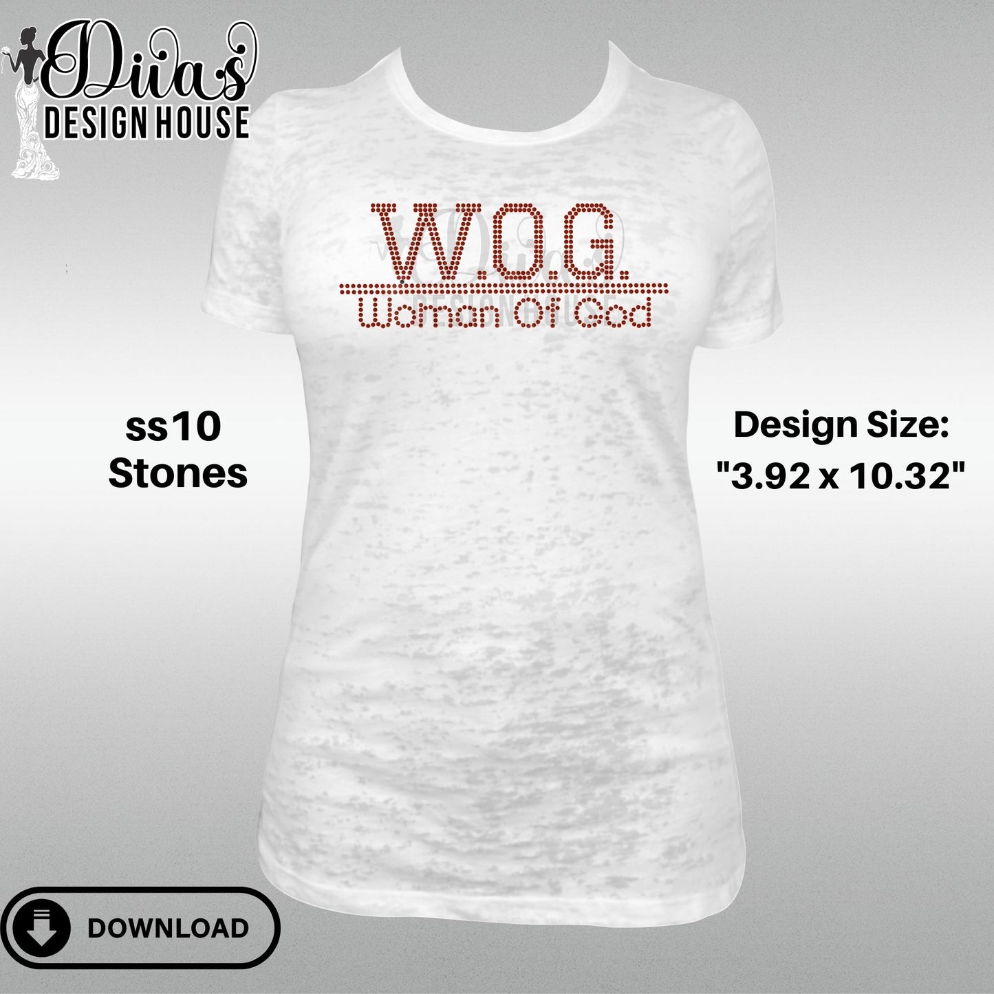 WOG (Woman of God) Pre-Cut Rhinestone Template