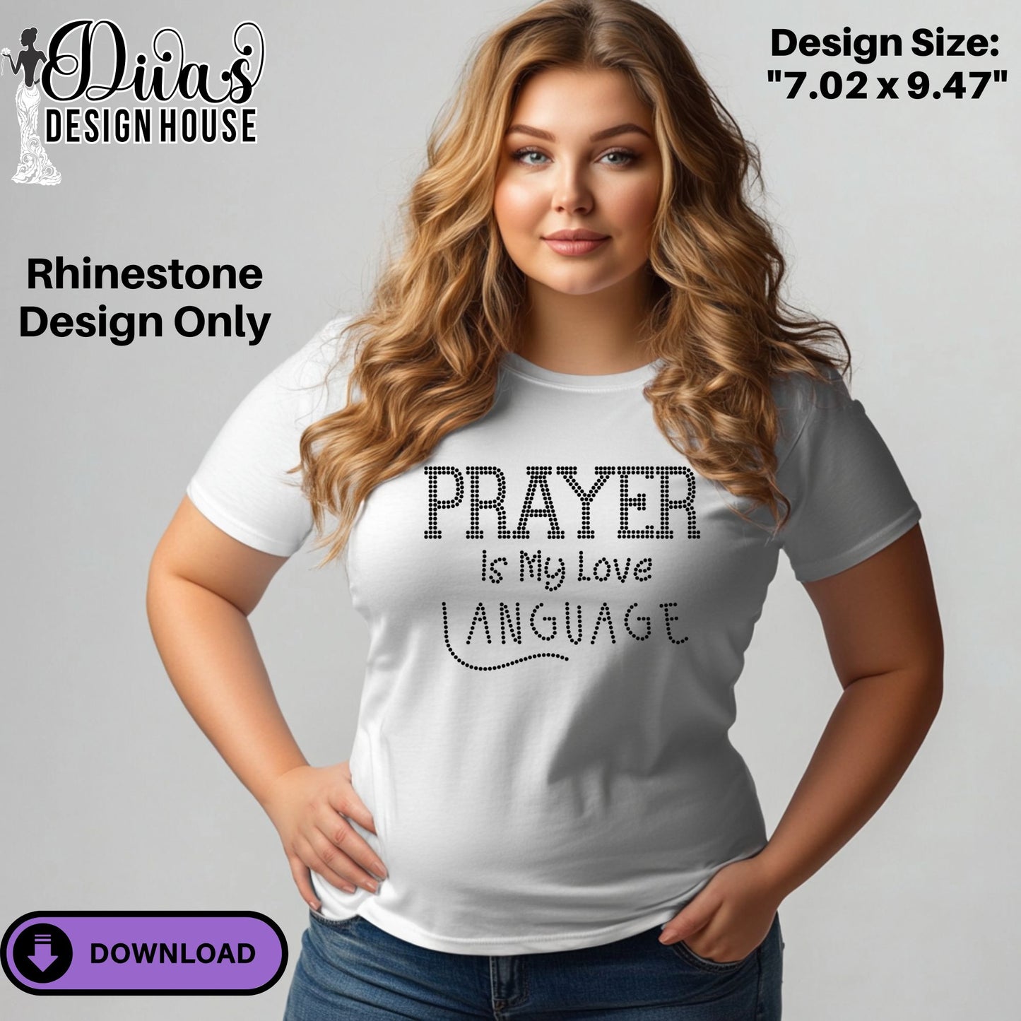 Prayer Is My Love Language Rhinestone Template – SS10 Hotfix, Includes Design Guide & Mockups, Digital Download