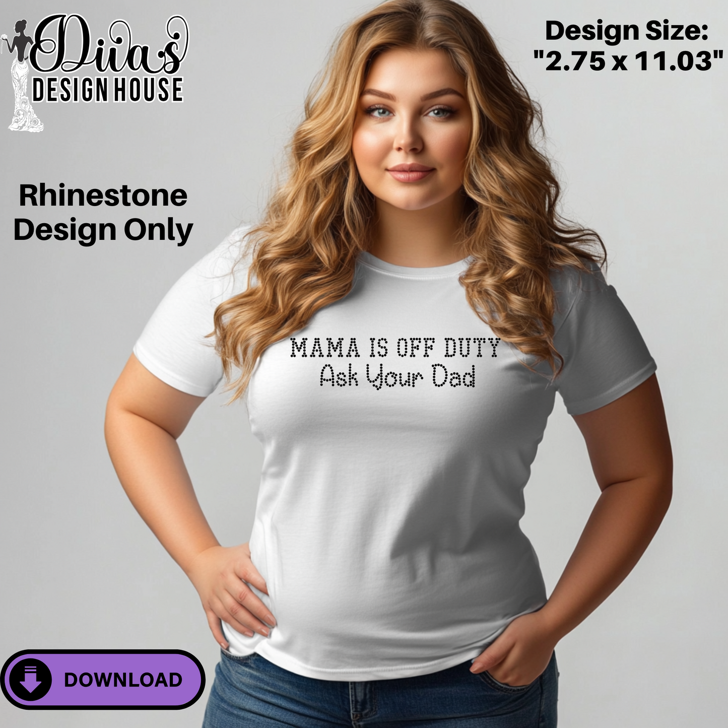 Mama Is Off Duty Rhinestone Template – SS10 Hotfix, Includes Design Guide & Mockups, Digital Download for Bling Shirts