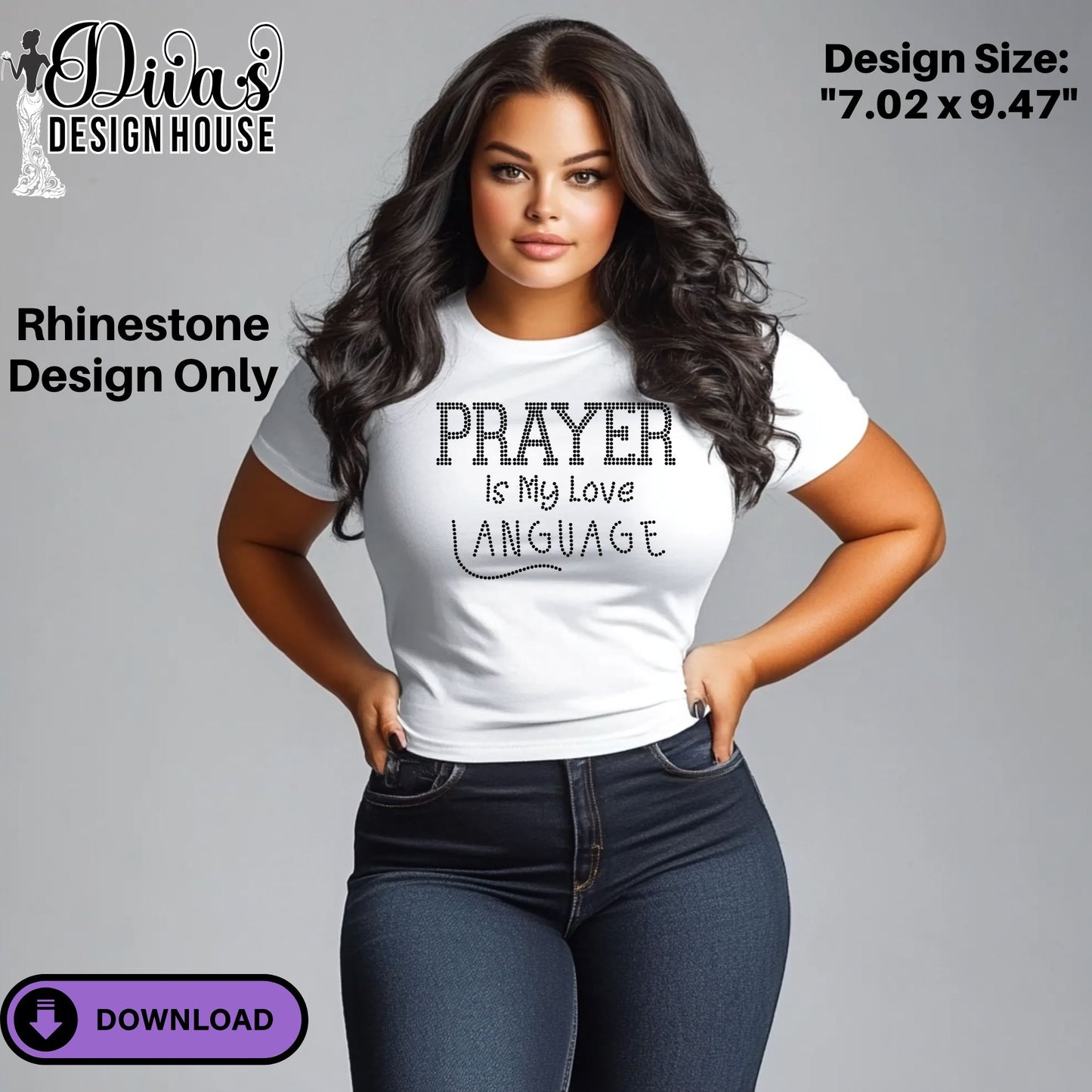 Prayer Is My Love Language Rhinestone Template – SS10 Hotfix, Includes Design Guide & Mockups, Digital Download