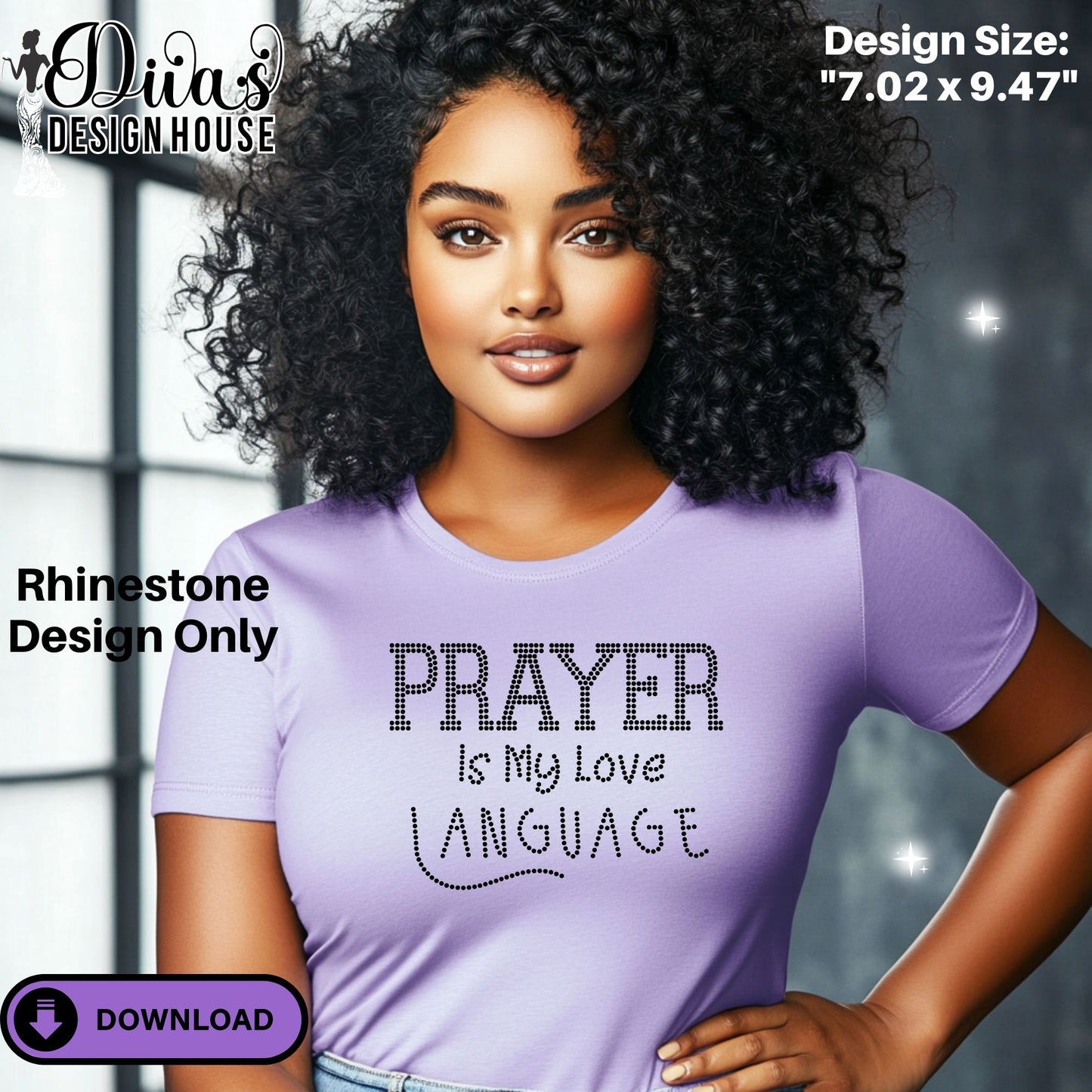 Prayer Is My Love Language Rhinestone Template – SS10 Hotfix, Includes Design Guide & Mockups, Digital Download