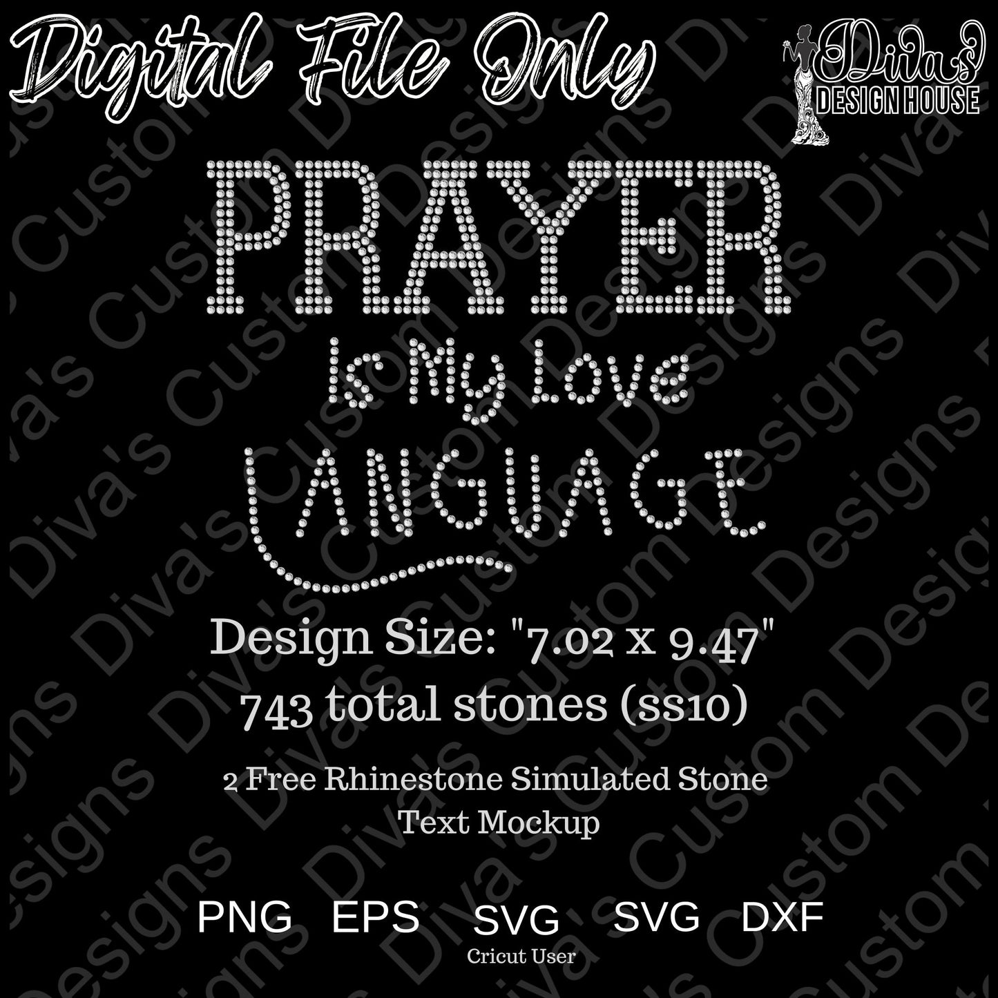Prayer Is My Love Language Rhinestone Template – SS10 Hotfix, Includes Design Guide & Mockups, Digital Download