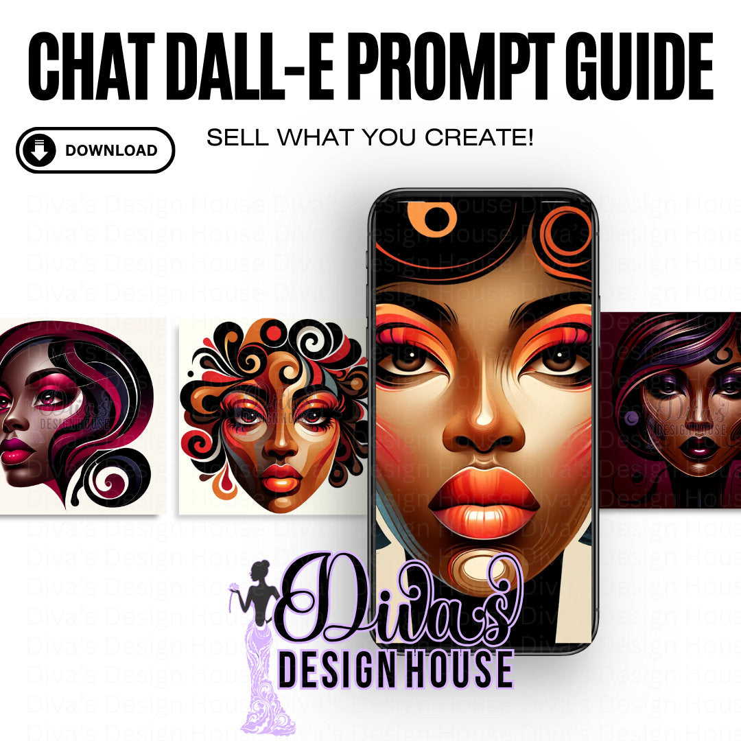 Stylized African American Female Face| DALLE3 Prompt Guide| Includes a ChatGPT Prompt to Help Your Created Unlimited Prompts|