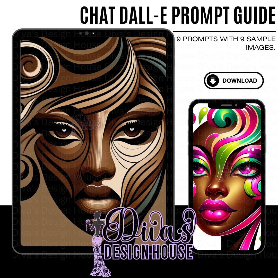 Stylized African American Female Face| DALLE3 Prompt Guide| Includes a ChatGPT Prompt to Help Your Created Unlimited Prompts|