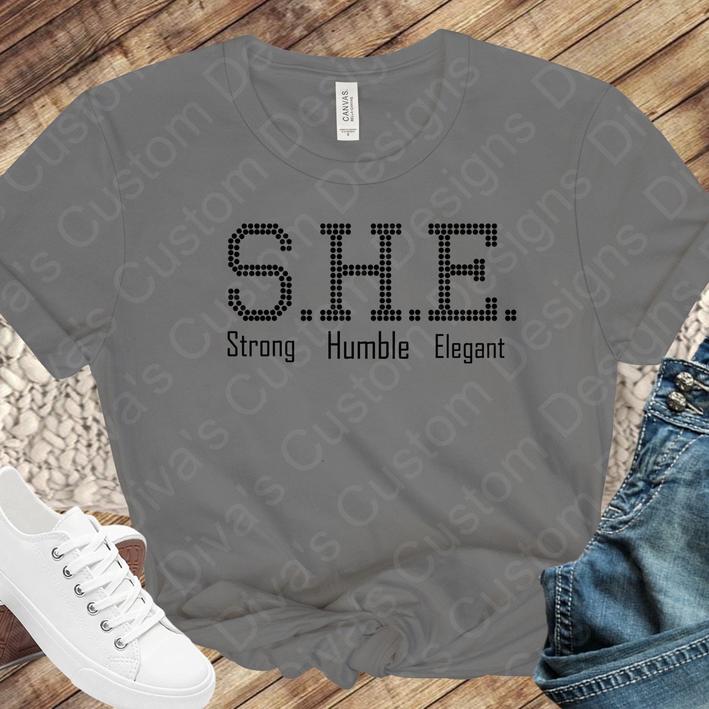S.H.E (Strong Humble Elegant Digital Rhinestone Download SVG PGN Cricut & Silhouette svg file In