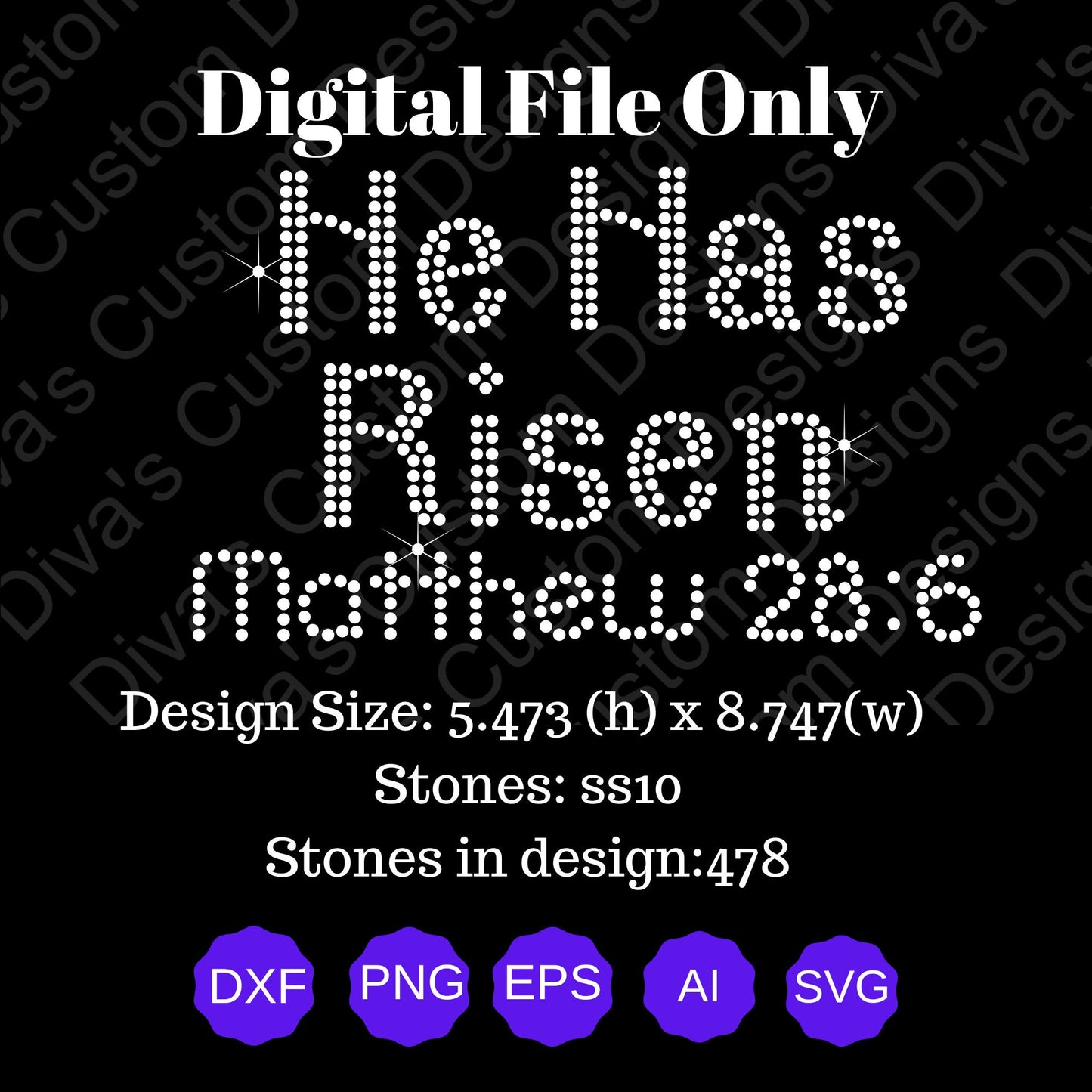 He Has Risen Digital Rhinestone Download SVG PGN Cricut & Silhouette svg file ss10 Rhinestones Cut File Religion Cut File