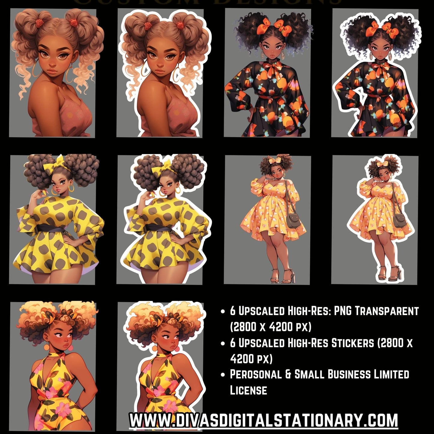 Cute Clipart Dolls High-Resolution Clip Art | Digital Sticker | African-American | Includes a Small Business Commercial Use License