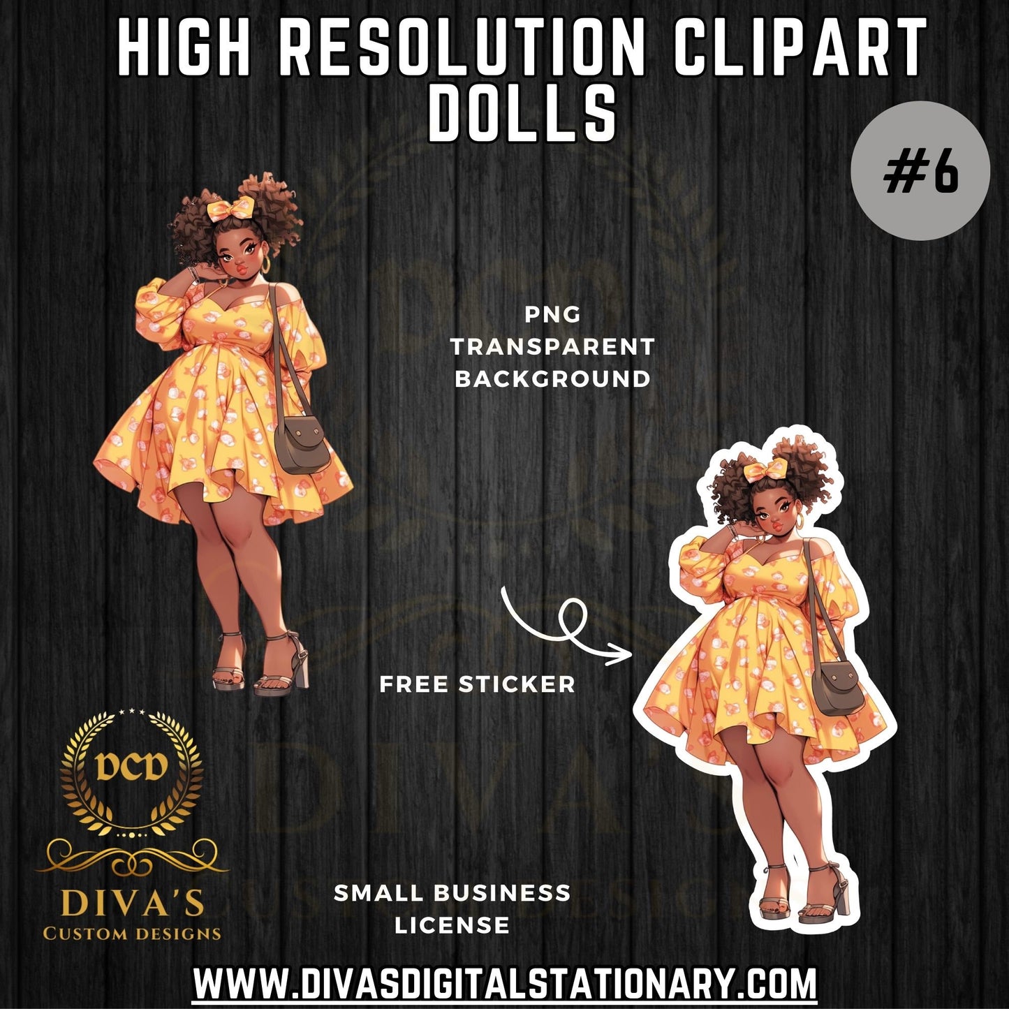 Cute Clipart Dolls High-Resolution Clip Art | Digital Sticker | African-American | Includes a Small Business Commercial Use License