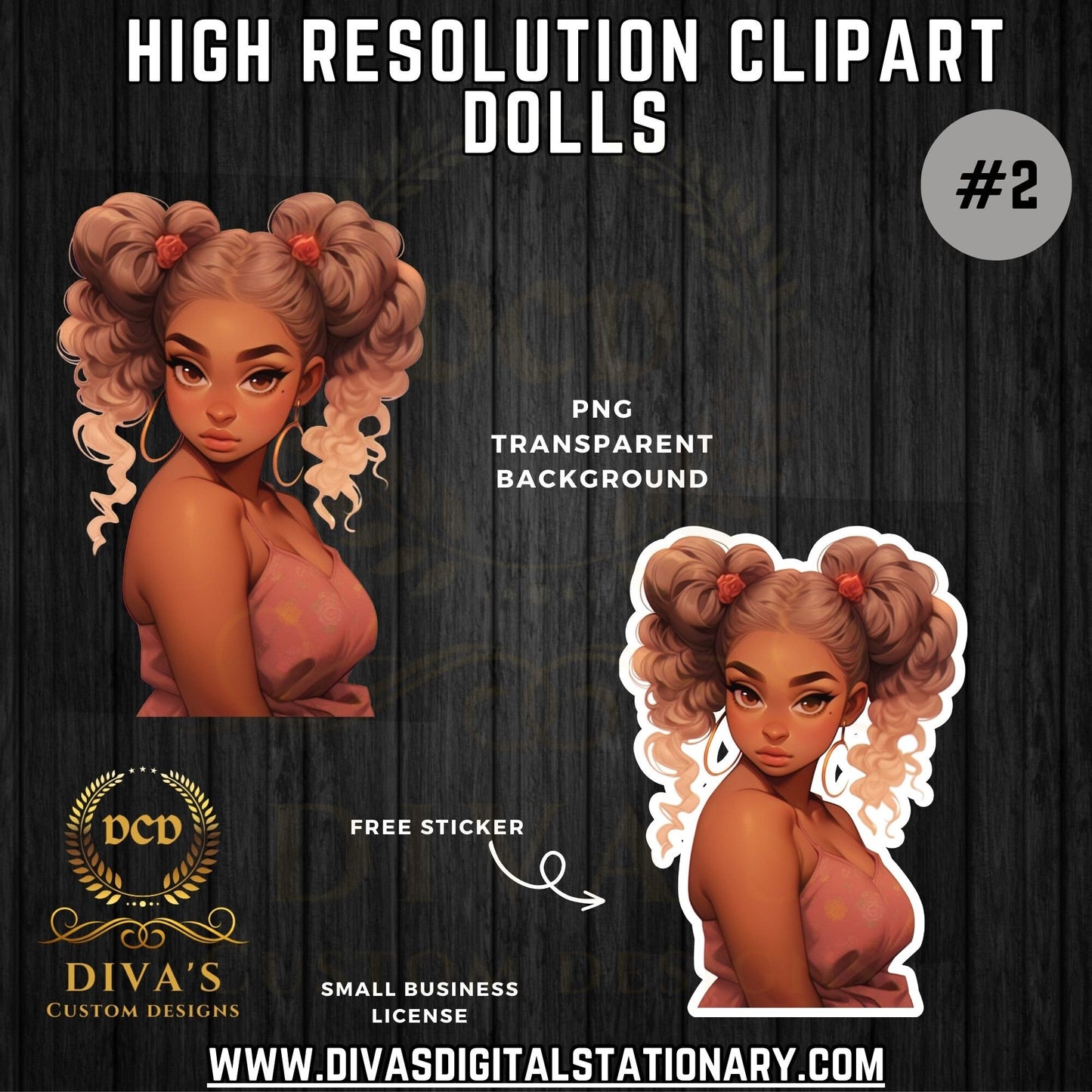 Cute Clipart Dolls High-Resolution Clip Art | Digital Sticker | African-American | Includes a Small Business Commercial Use License