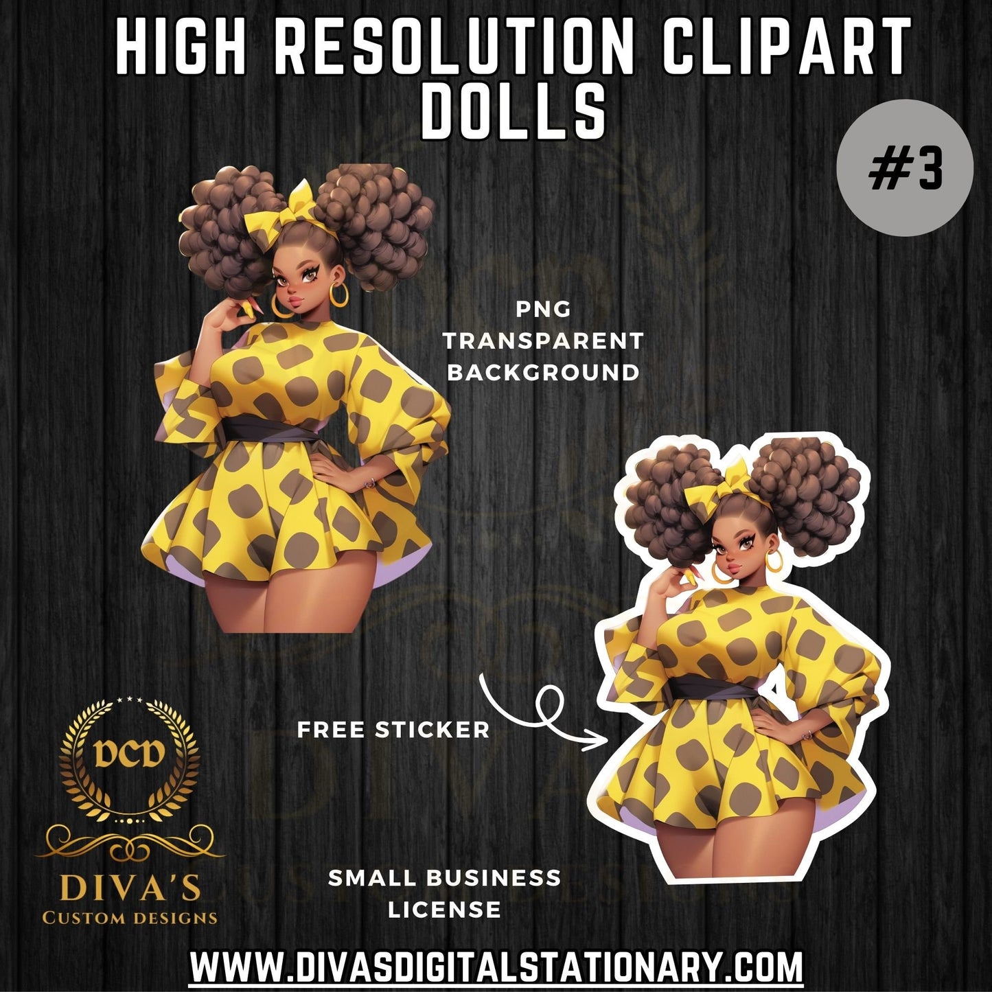 Cute Clipart Dolls High-Resolution Clip Art | Digital Sticker | African-American | Includes a Small Business Commercial Use License