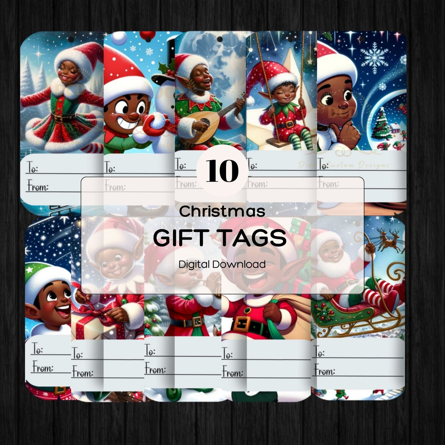 Melanin Christmas Elf Gift Tag, Digital Download, Last-Minute Christmas Gift Tags. High-Quality png & jpeg Files Black Christmas Elf