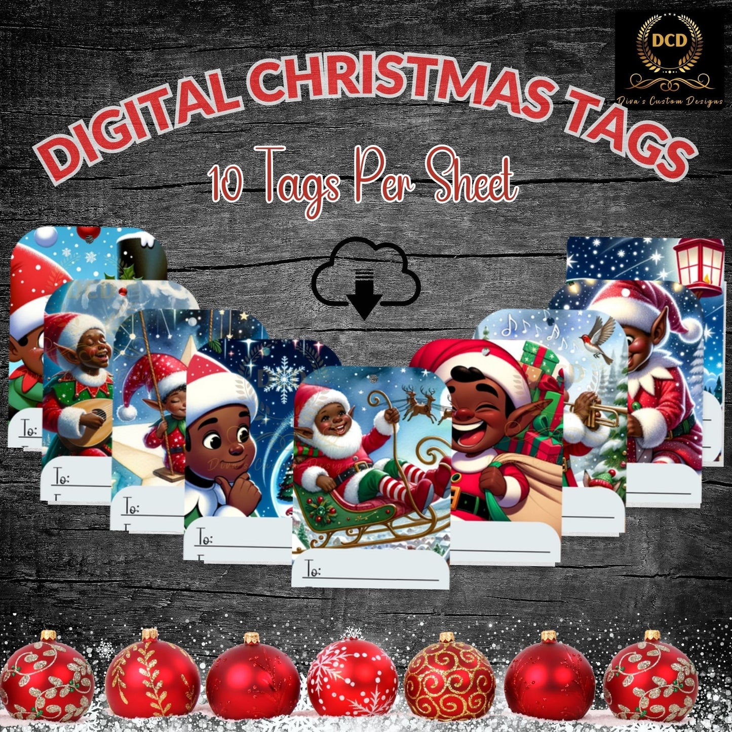 Melanin Christmas Elf Gift Tag, Digital Download, Last-Minute Christmas Gift Tags. High-Quality png & jpeg Files Black Christmas Elf
