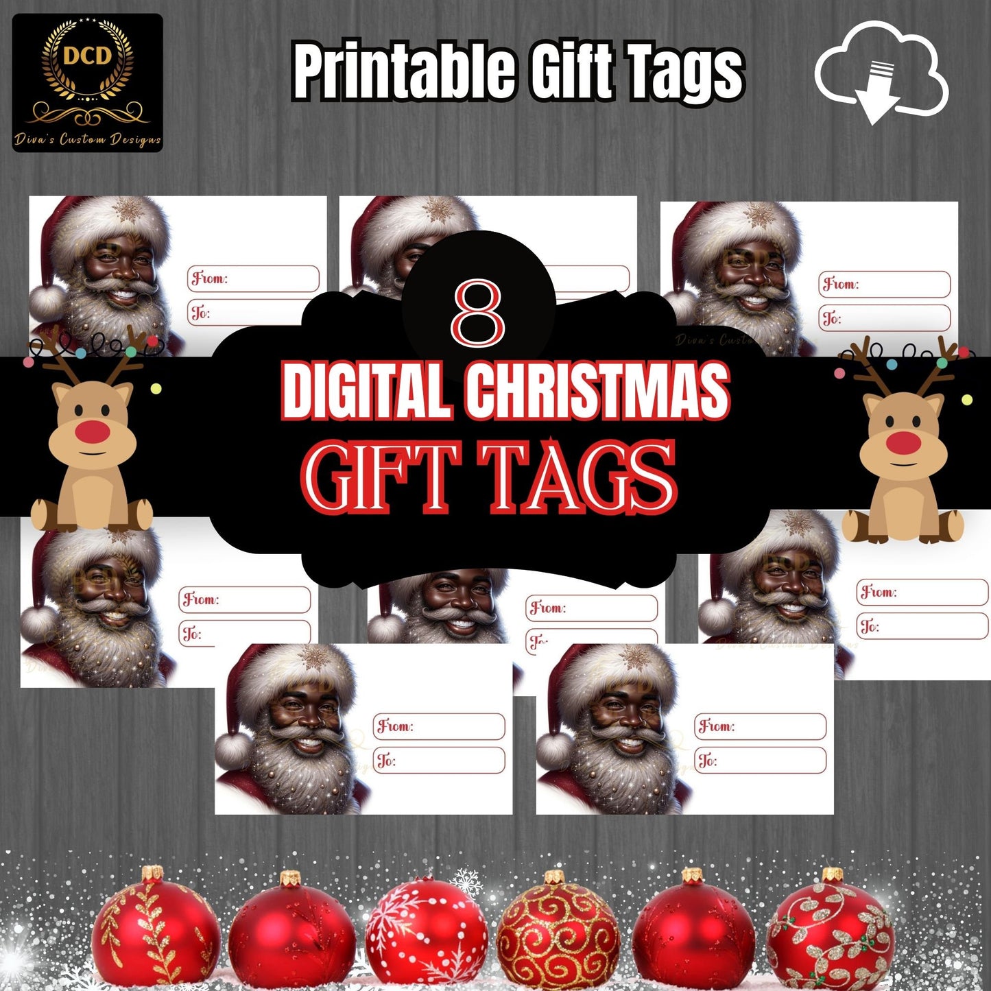 African American Santa Gift Tag, Digital Download, High-Quality PNG, PDF Files| Commercial & Personal Use | Printable Christmas Gift Tags