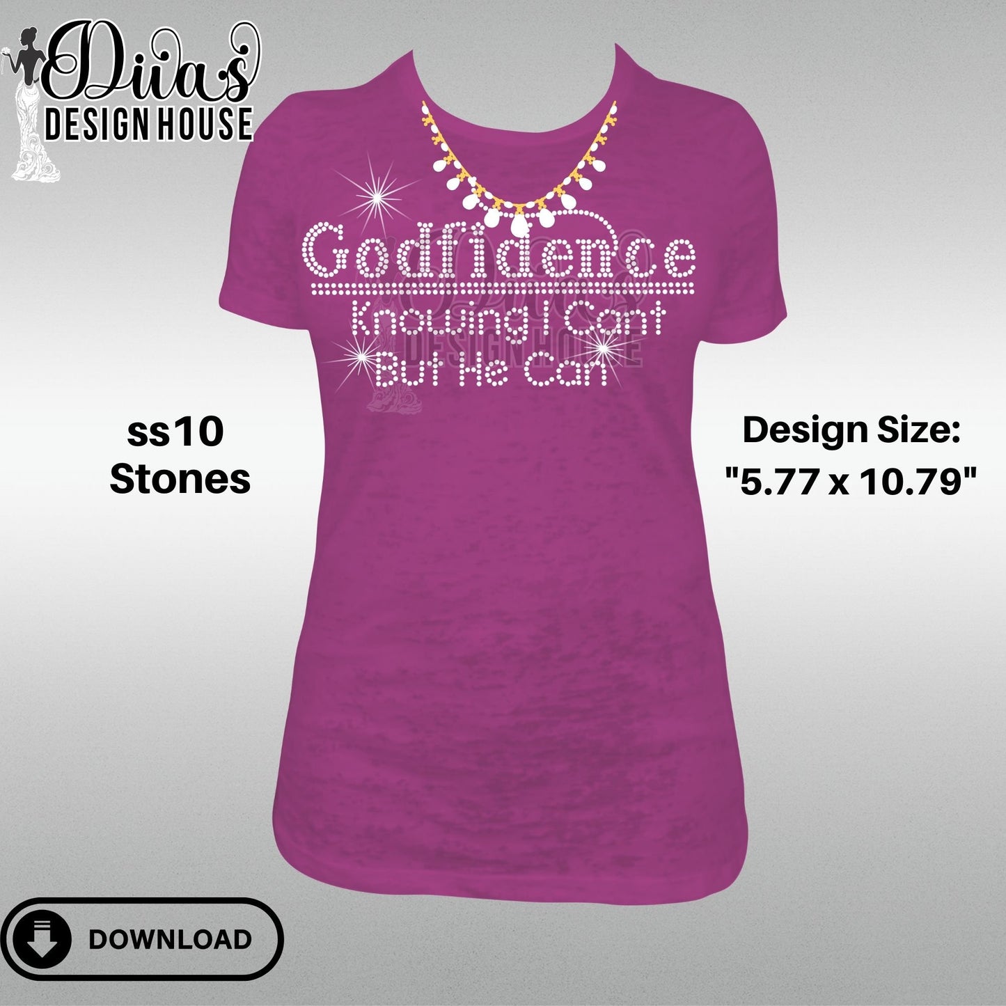 Godfidence Digital Rhinestone Download | SVG | PGN | Cricut & Silhouette svg file | SS10 Rhinestone file| Religious Rhinestone Design |