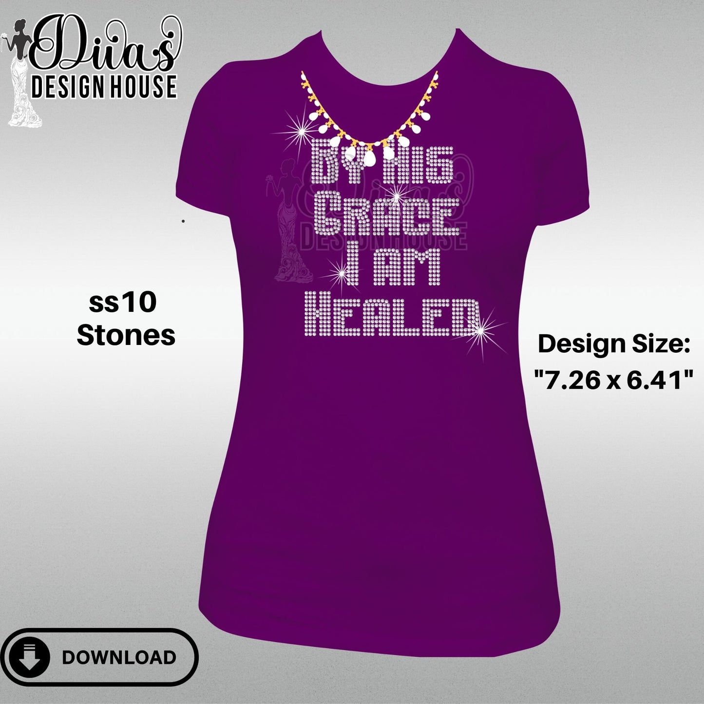 By His Grace Digital Rhinestone Download| SVG| PNG| Cricut & Silhouette| Svg File| ss10 Rhinestones Cut File| Religion Rhinestone Cut Files