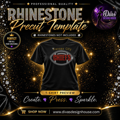 Kansas City Chiefs Football | Precut Rhinestone Template | SS10