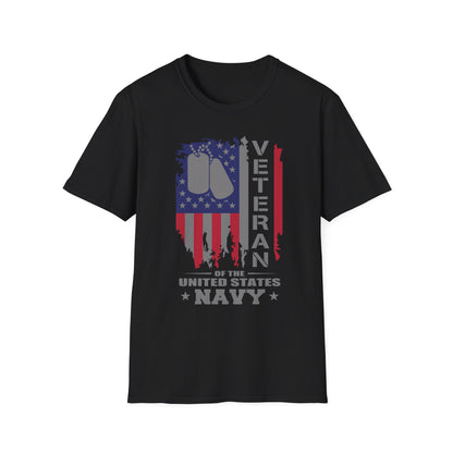 Navy Veteran T-Shirt - American Flag Dog Tags Design