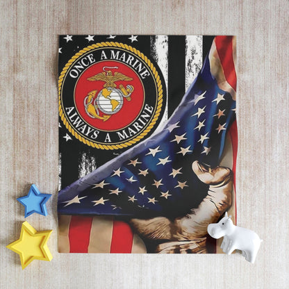 Once a Marine Always a Marine Throw Blanket — Patriotic US Flag Military Fleece