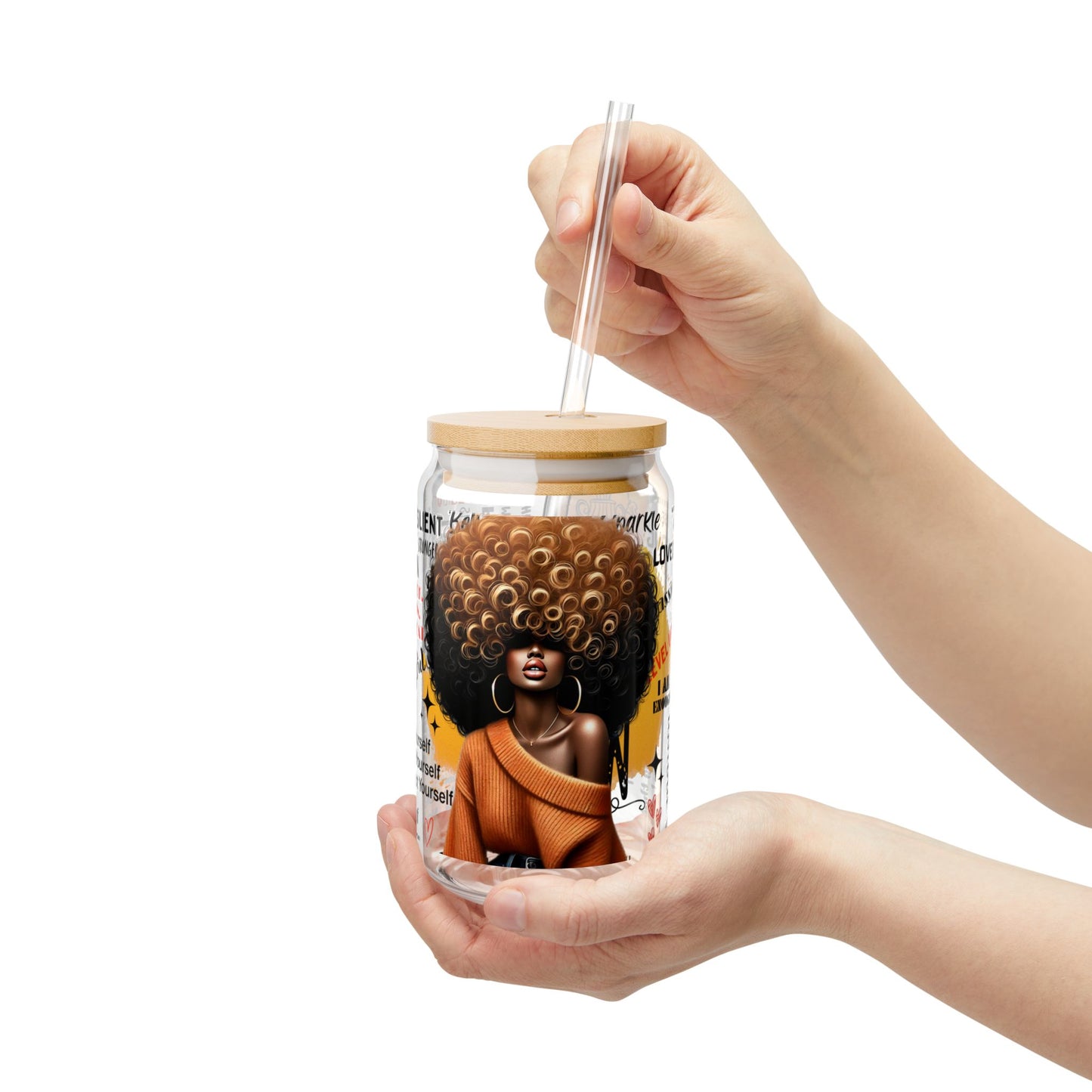 The Fearless & Fabulous Glass Can Tumbler – 16oz Straw Cup with Empowering Black Queen Design