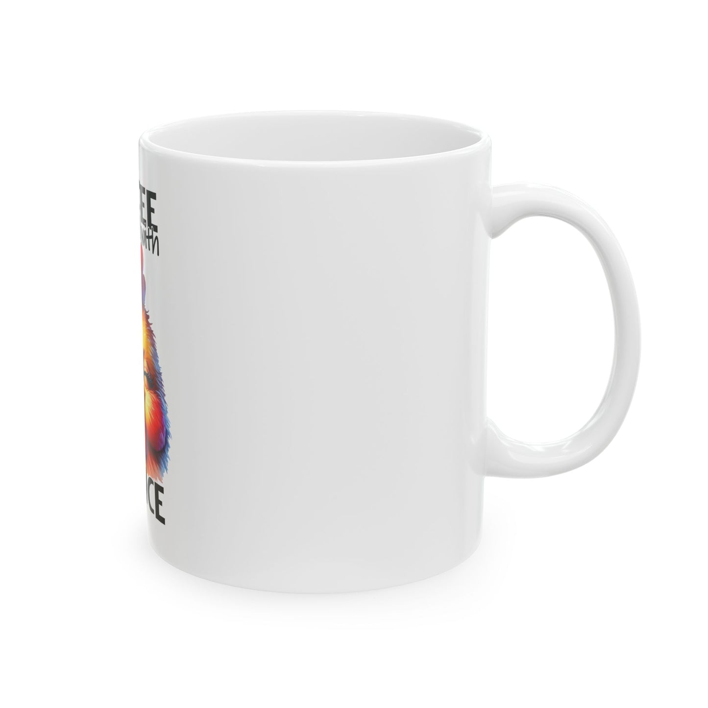 Coffee Pairs Well Ceramic Mug — Colorful Pup Illustration, 'Coffee Paws and Silence' Gift (11oz)