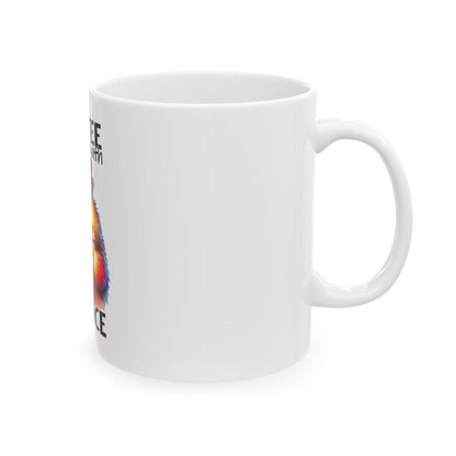 Coffee Pairs Well Ceramic Mug — Colorful Pup Illustration, 'Coffee Paws and Silence' Gift (11oz)