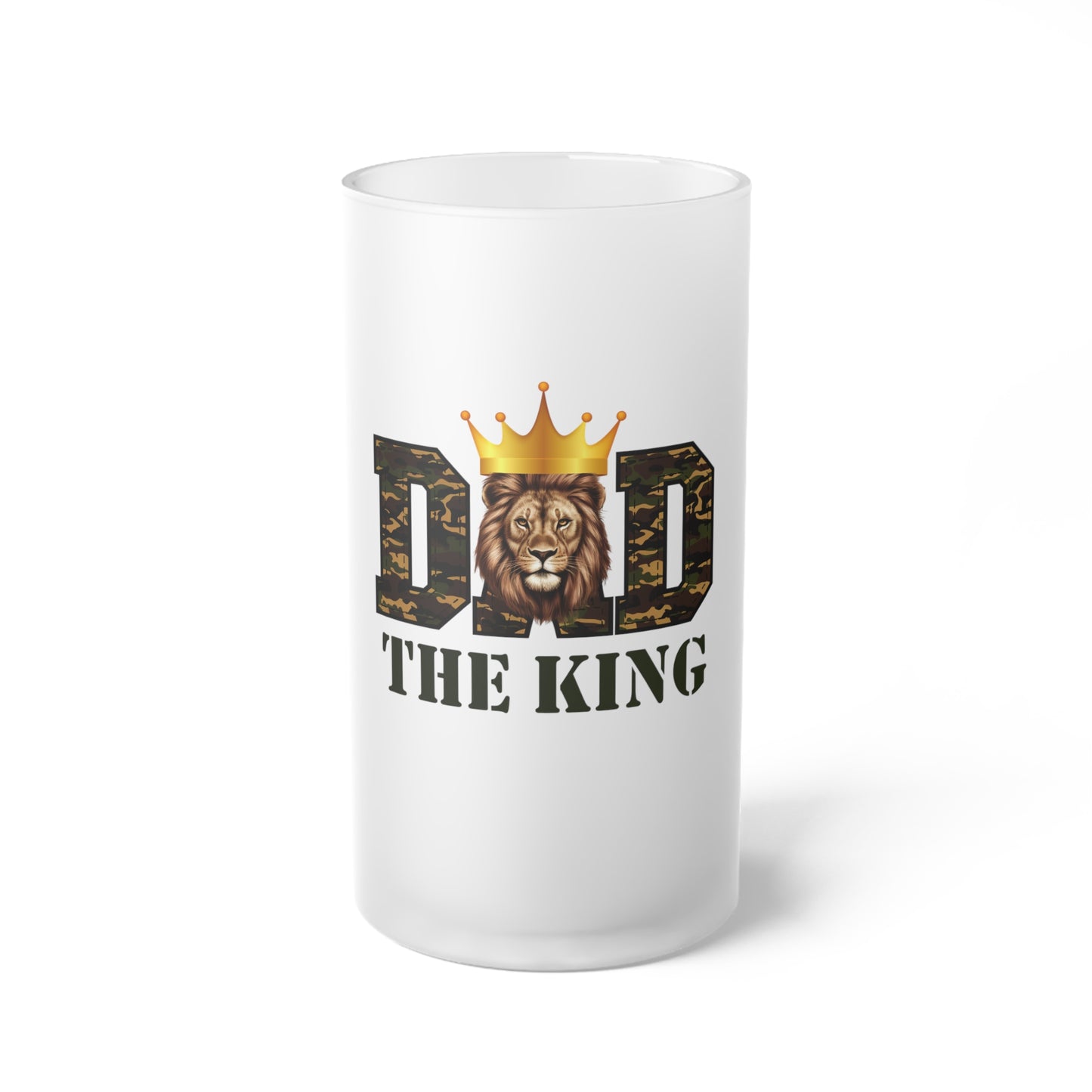 Frosted Beer Mug — "Dad The King" Lion Crown Father's Day Gift