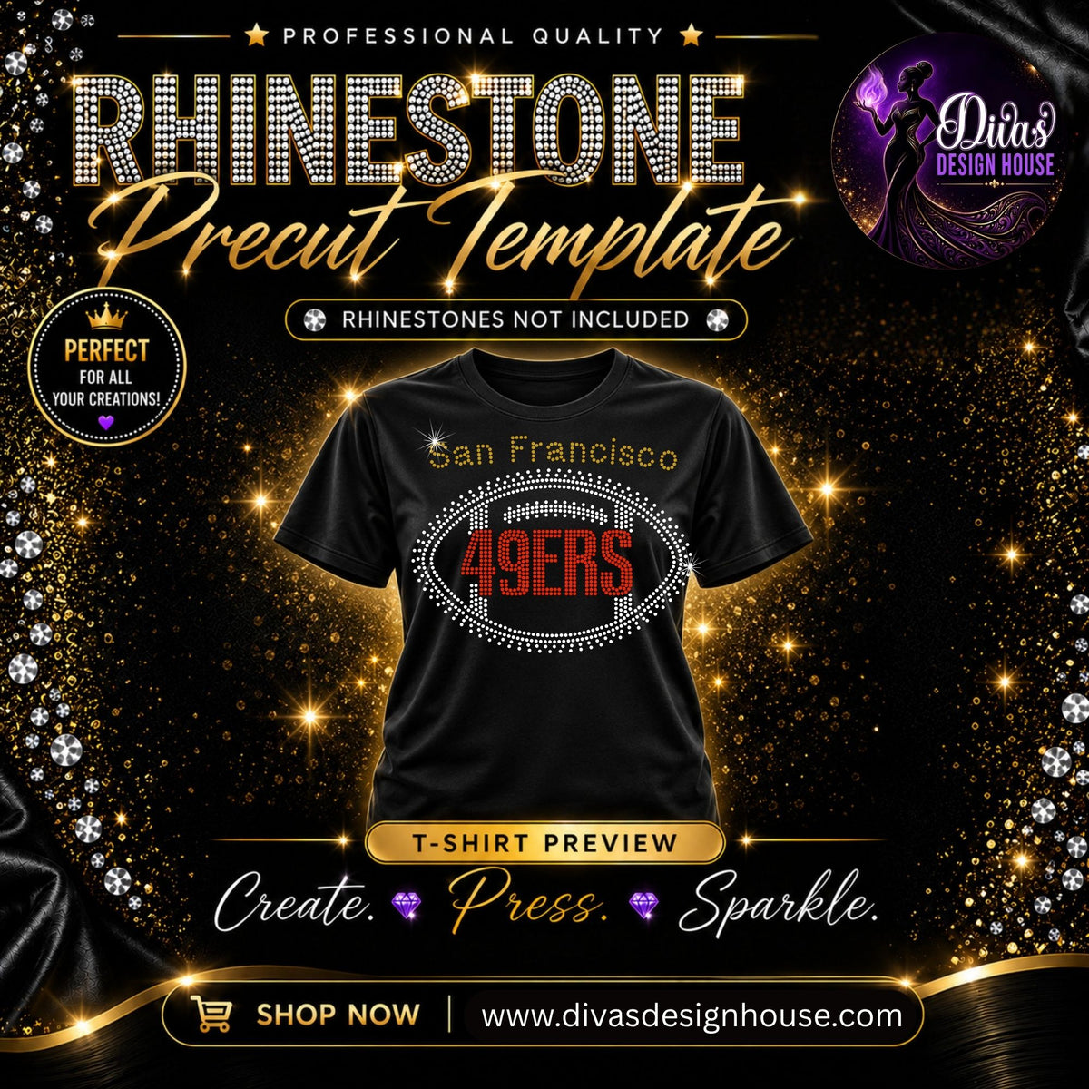 San Francisco 49ers Football | Precut Rhinestone Template | SS10