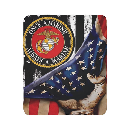 Once A Marine Always A Marine Fleece Sherpa Blanket – Patriotic USMC Throw