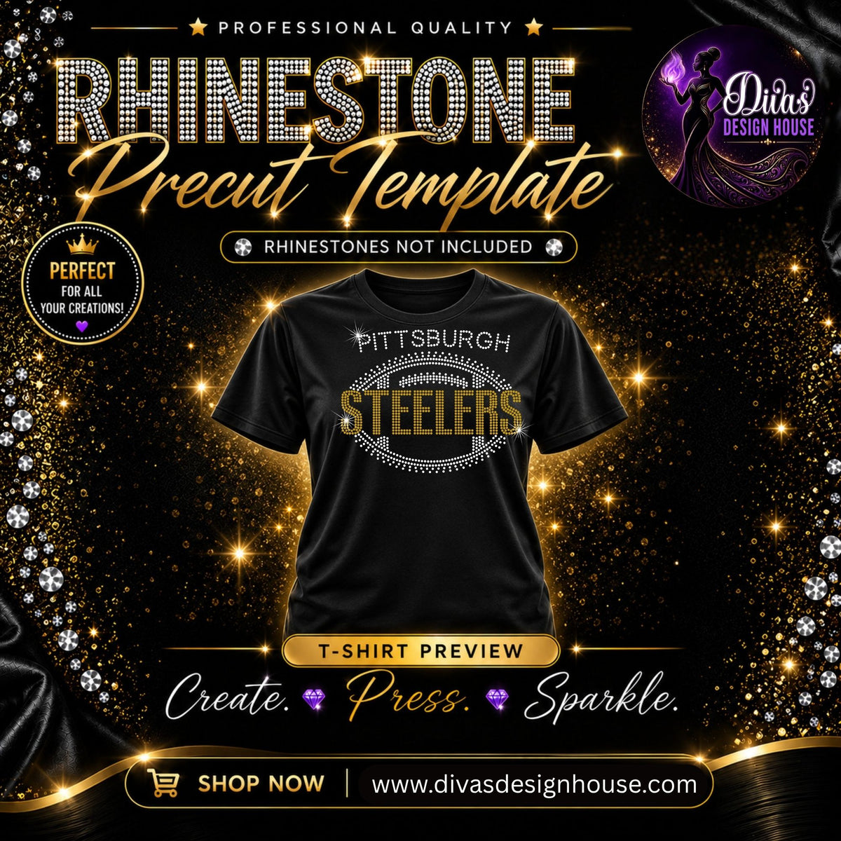 Pittsburgh Steelers Football | Precut Rhinestone Template | SS10