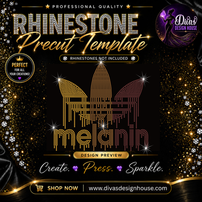Melanin – Dripping Crown | Precut Rhinestone Template | SS10