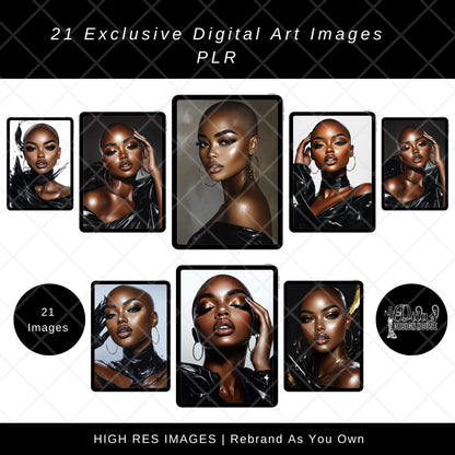 21 Melanin Muse Digital Art Images | Black Luxury PLR Branding Graphics | High Res | Stock Images| Rebrandable Content for Black Beauty Influencers