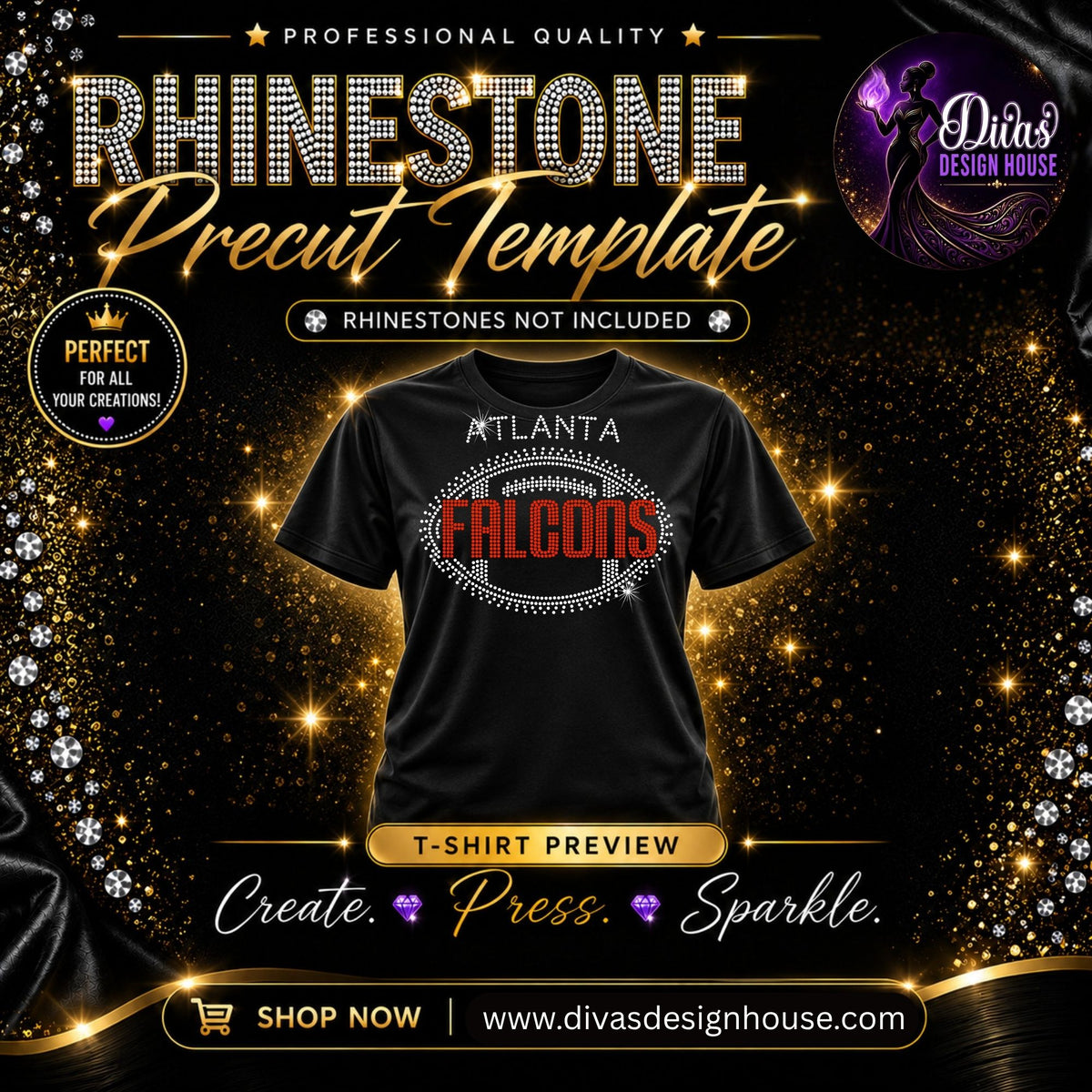 Atlanta Falcons Football | Precut Rhinestone Template | SS10