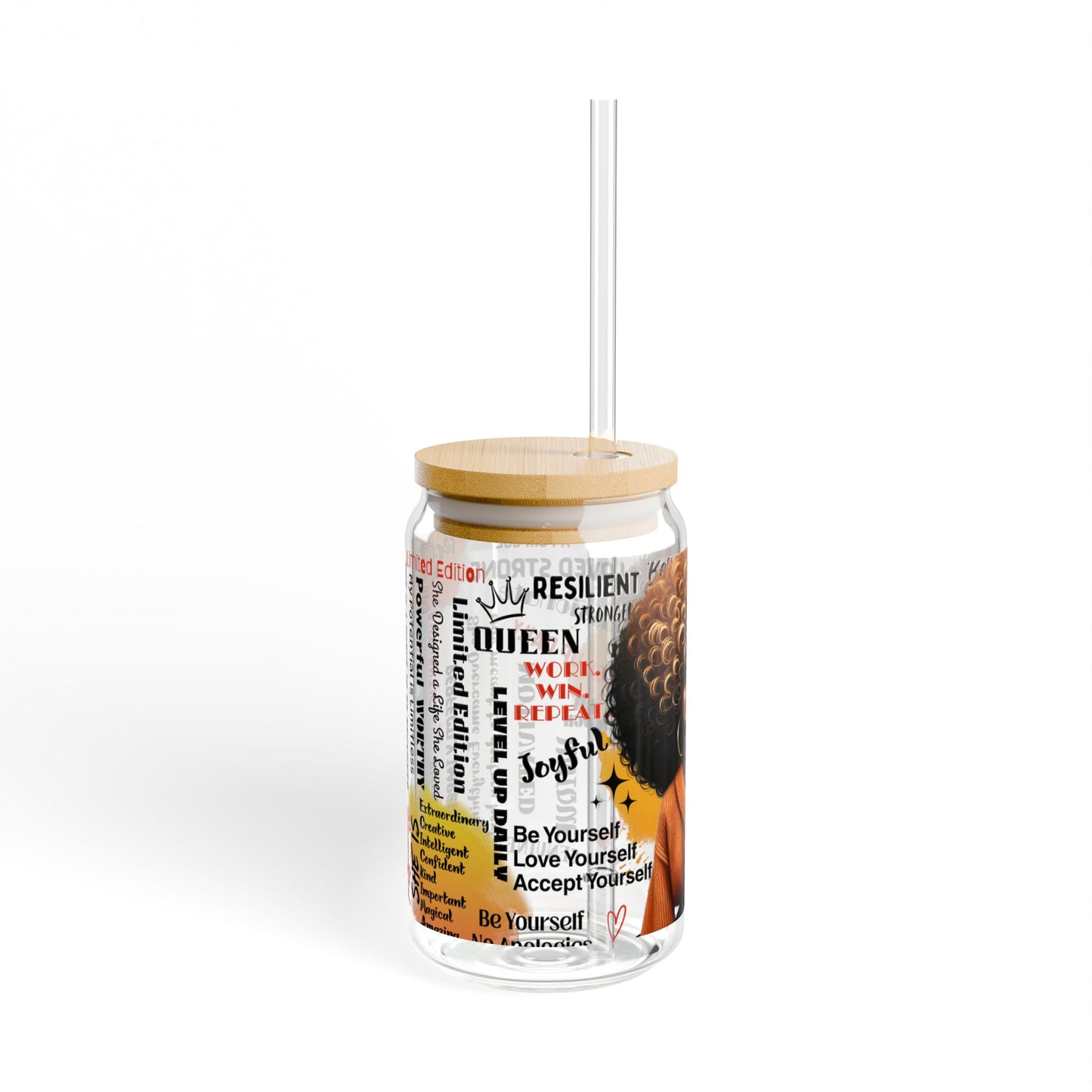 The Fearless & Fabulous Glass Can Tumbler – 16oz Straw Cup with Empowering Black Queen Design