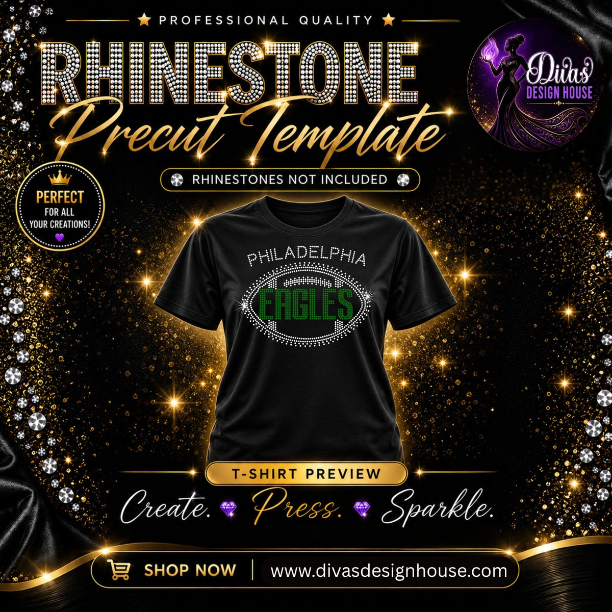 Philadelphia Eagles Football | Precut Rhinestone Template | SS10