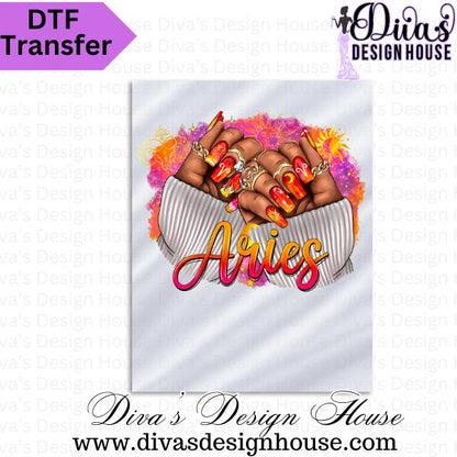 Aries Zodiac Nails Ready to Press DTF Transfers