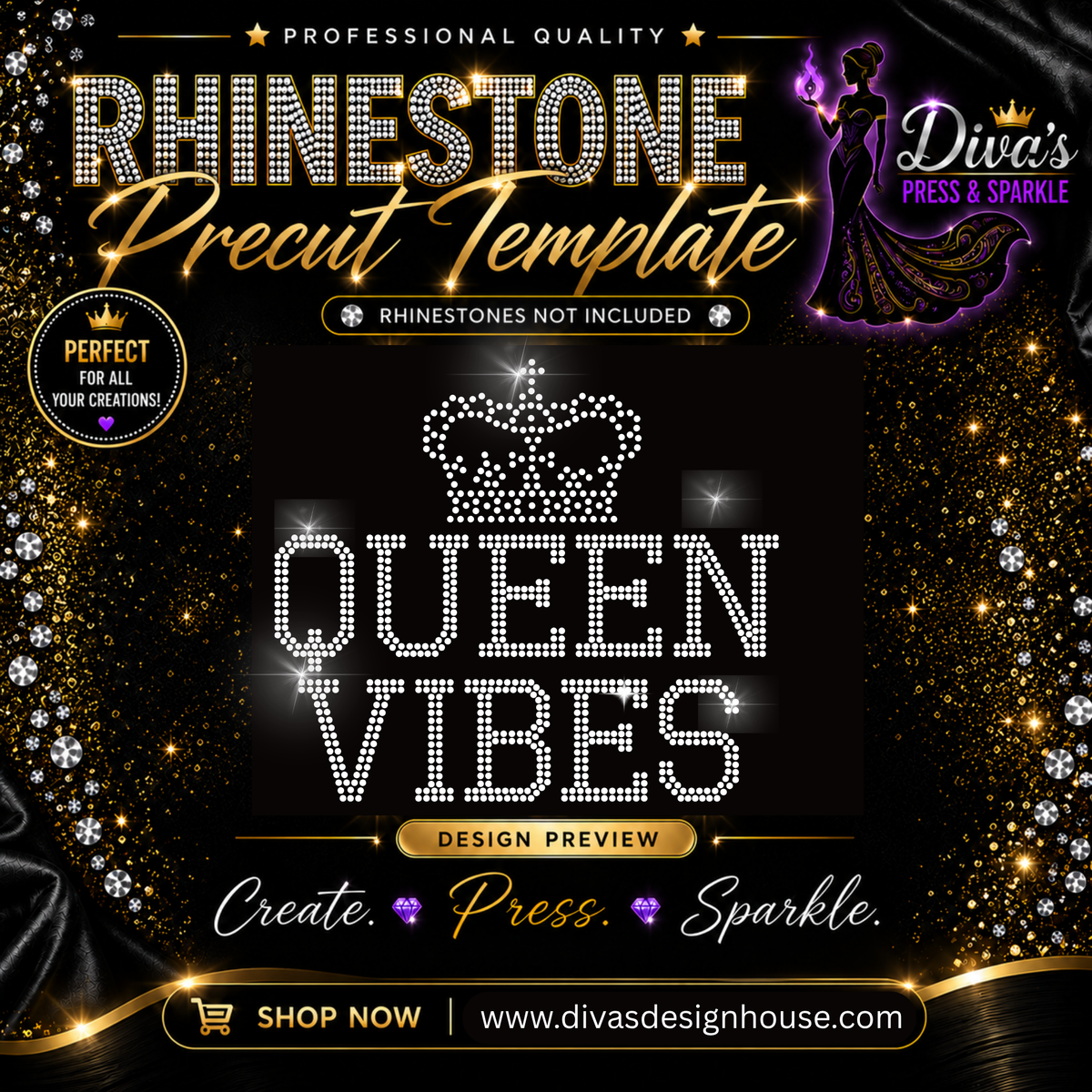 Queen Vibes Pre-Cut Rhinestone Template