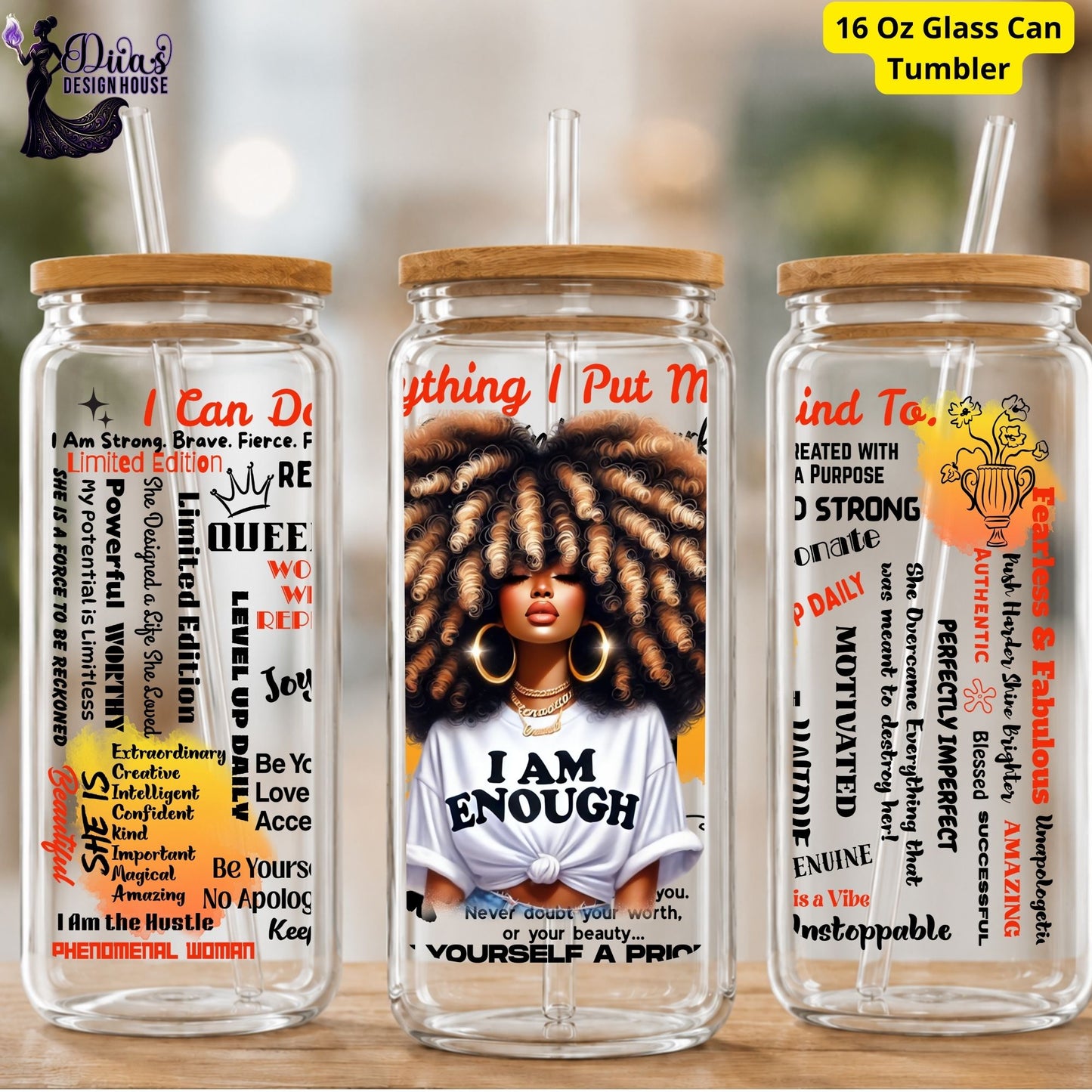 Crowned Confidence Tumbler – 16oz Straw Cup with Empowering Black Queen Design