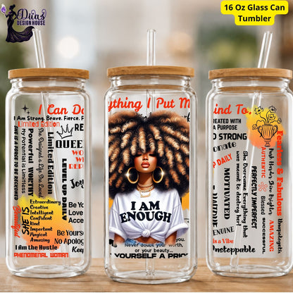 Crowned Confidence Tumbler – 16oz Straw Cup with Empowering Black Queen Design