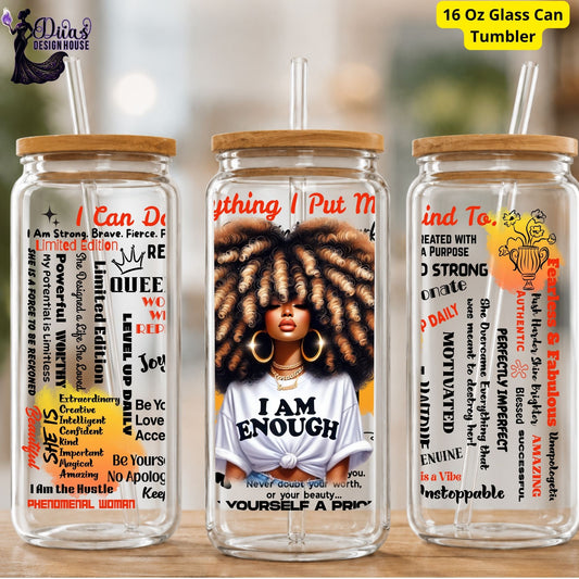 Crowned Confidence Tumbler – 16oz Straw Cup with Empowering Black Queen Design