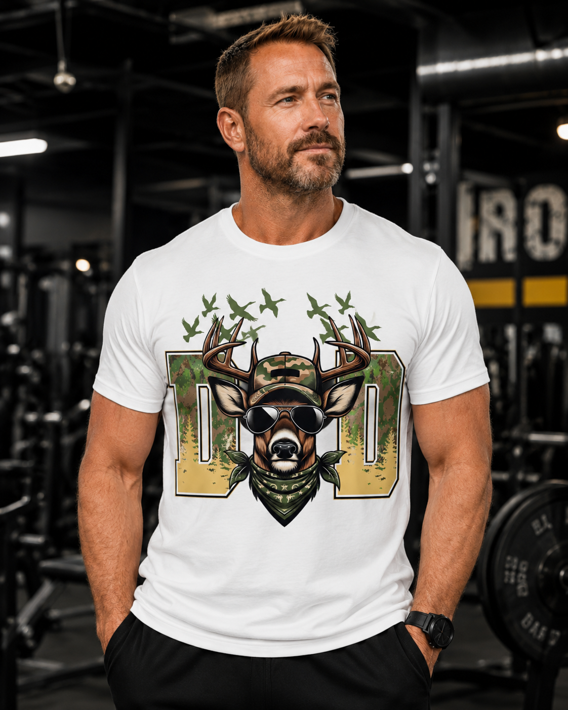 Dad Hunting Deer T-Shirt – Camo Buck Fathers Day Tee