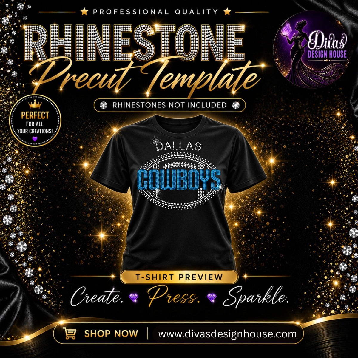 Dallas Cowboys Football | Precut Rhinestone Template | SS10