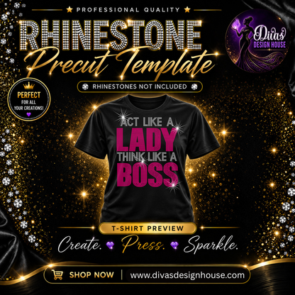 Act Like a Lady, Think Like a Boss | Precut Rhinestone Template | SS10