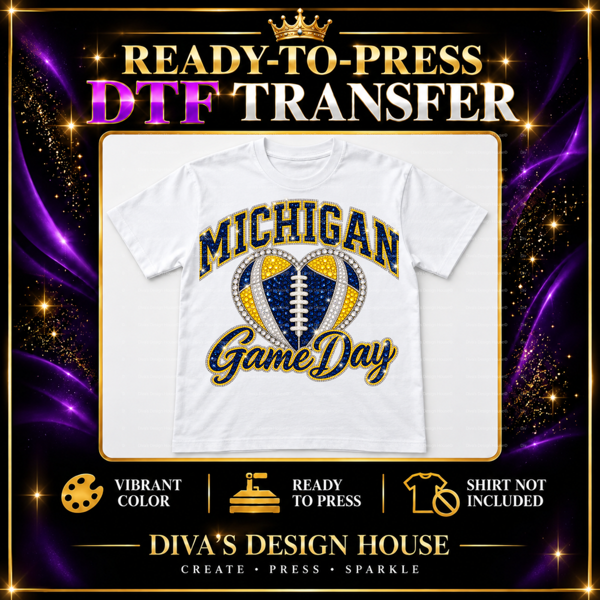 Michigan Game Day Heart | Ready-to-Press DTF Transfer