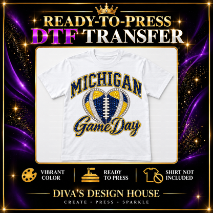 Michigan Game Day Heart | Ready-to-Press DTF Transfer
