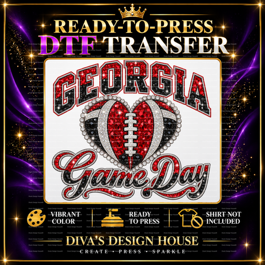Georgia Game Day Heart | Ready-to-Press DTF Transfer